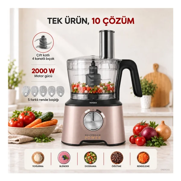 Karaca X Refika Birgül Mastermaid Power Multifunctional 10in1 Swiss Cream 2000 W Mutfak Robotu - Görsel 10
