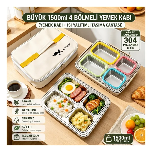 Valkyrie Taşıma Çantalı 1500 ml 4 Bölmeli Beslenme Kutusu - Görsel 5