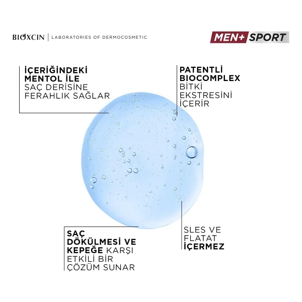 Bioxcin Men+ Sport Kepek + Saç Dökülmesine Karşı Şampuan L-Carnitine, Kafein, BioComplex B11 500 ml Tüm Saç Tipleri İçin - Görsel 2