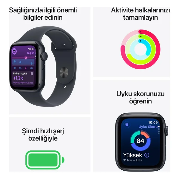 Apple Watch Se 3 GPS + Cellular 44mm Gece Yarısı Alüminyum Kasa Ve Gece Yarısı Spor Kordon Akıllı Saat - Görsel 2