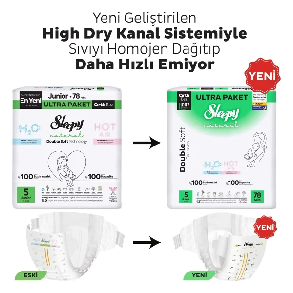 Sleepy Natural Double Soft 5 Numara Junior 78'li Bebek Bezi - Görsel 3