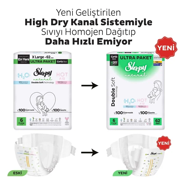 Sleepy Natural Double Soft 6 Numara X Large 62'li Bebek Bezi - Görsel 3
