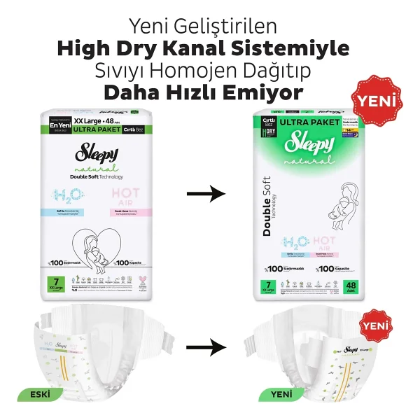 Sleepy Natural Double Soft 7 Numara Xx Large 48'li 2 Adet Bebek Bezi - Görsel 3