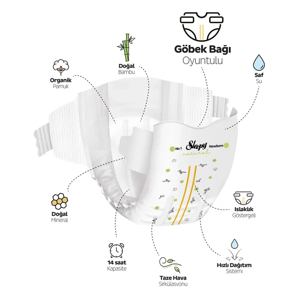 Sleepy Natural Double Soft 1 Numara Yenidoğan 50'li 4 Adet Bebek Bezi - Görsel 4