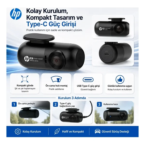Hp F480u Plus 2k Ön Araç Kamerası - Görsel 7