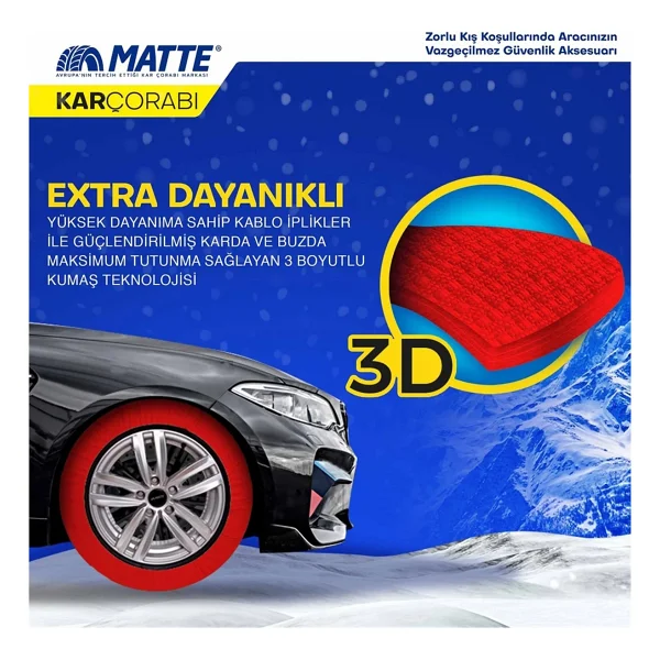 Matte 185/60 R15 Lastik İçin Kar Çorabı M - Görsel 5