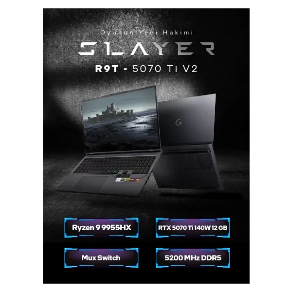 Game Garaj Slayer R9T-5070TI V2 C6 Amd Ryzen 9 9955HX 64GB Ram 2tb SSD RTX5070TI 16" 300Hz Qhd+ IPS Freedos Gaming Laptop - 2 TB - 64 GB - Görsel 3