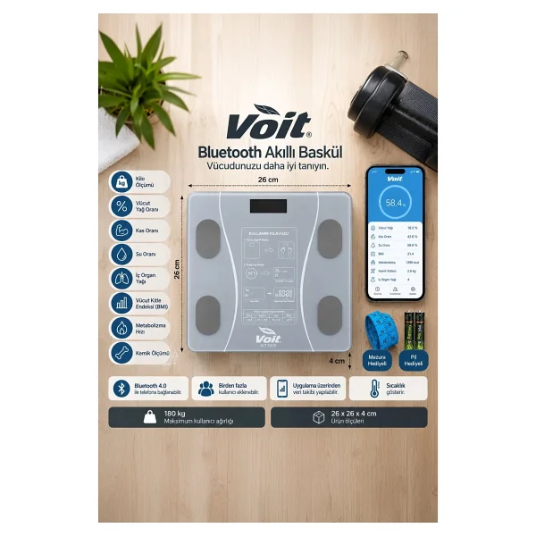 Voit Colorful Bluetooth Dijital Akıllı Baskül - Görsel 5