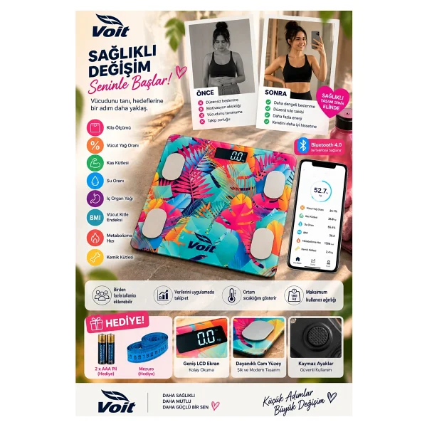 Voit Colorful Bluetooth Dijital Akıllı Baskül - Görsel 4