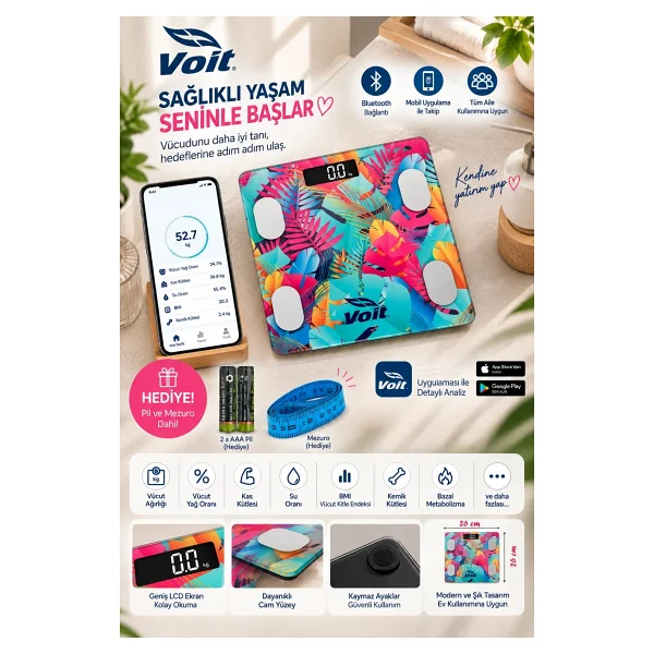 Voit Colorful Bluetooth Dijital Akıllı Baskül - Görsel 2