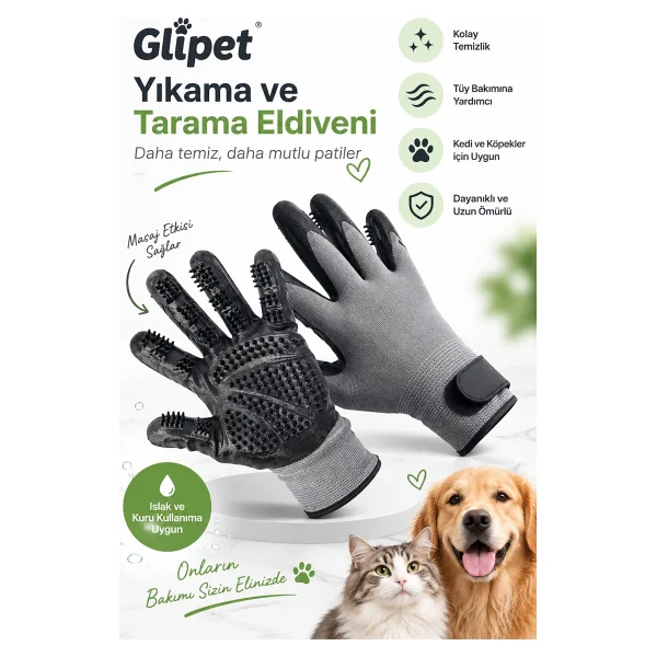 Glipet Kedi/Köpek Yıkama Ve Tarama Eldiveni Large - Görsel 2