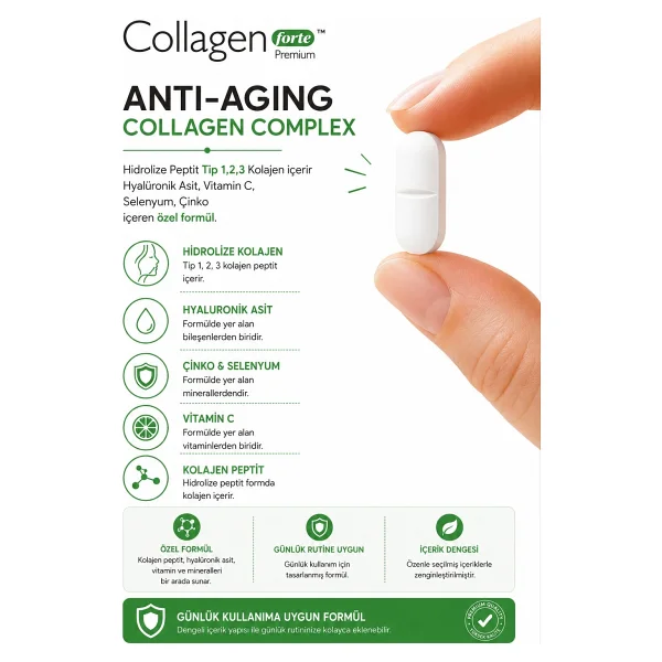 Collagen Forte Anti-Aging Collagen Complex 1500 mg 90 Tablet - Görsel 3