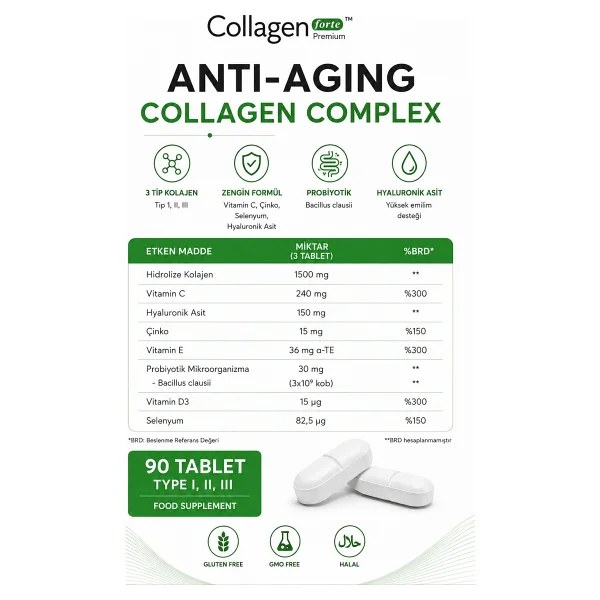 Collagen Forte Anti-Aging Collagen Complex 1500 mg 90 Tablet - Görsel 4