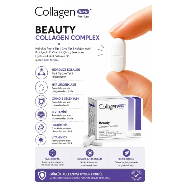 Collagen Forte Premium 3 Tip Kolajen 1200 mg 90 Tablet - Görsel 3