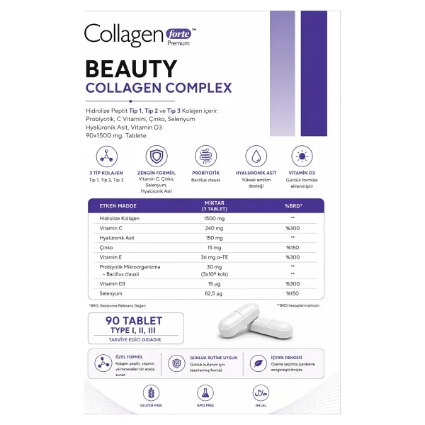 Collagen Forte Premium 3 Tip Kolajen 1200 mg 90 Tablet - Görsel 4