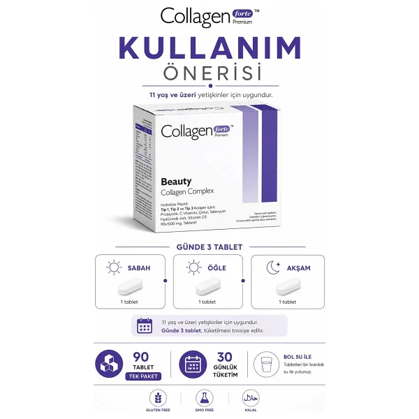 Collagen Forte Premium 3 Tip Kolajen 1200 mg 90 Tablet - Görsel 5