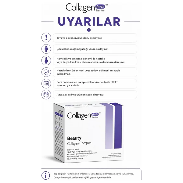 Collagen Forte Premium 3 Tip Kolajen 1200 mg 90 Tablet - Görsel 7