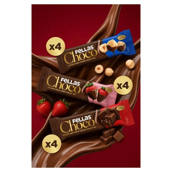 Fellas Choco - Çikolata Kaplı Meyve Bar (35 G) - Karma Kutu (3 X 4) 12 Adet - 12 X 35 G - Görsel 8