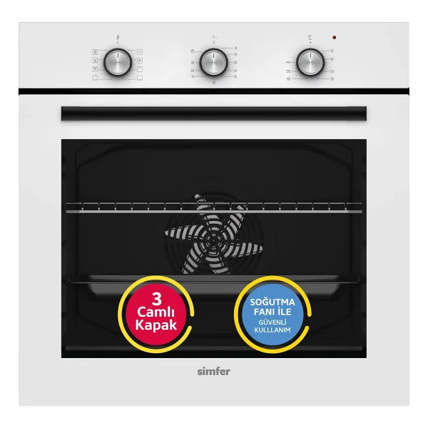 Simfer Ankastre Set Beyaz Cam Ocaklı Mekanik Power Turbo Fanlı 2'li Set (Fırın + Ocak) - Görsel 2