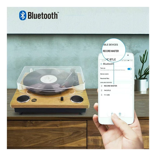 Record Master Tt249 Bluetooth Hoparlörlü Retro Pikap - Görsel 3