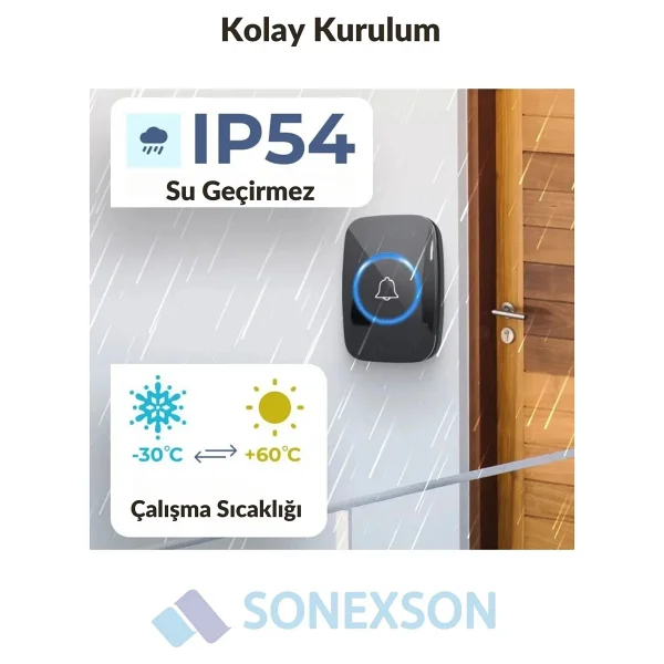 Sonex 3 Alıcılı Kablosuz Uzaktan Kumandalı LED Kapı Zili - Görsel 9