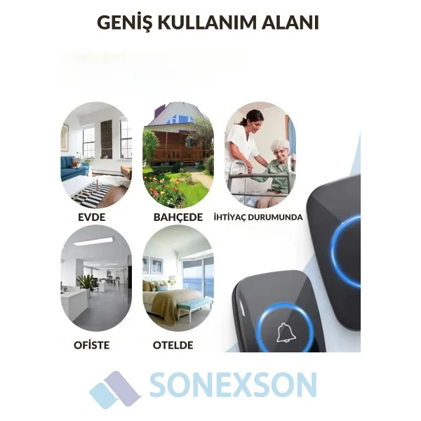 Sonex 3 Alıcılı Kablosuz Uzaktan Kumandalı LED Kapı Zili - Görsel 10