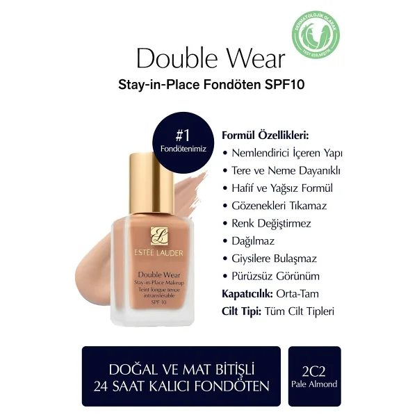 Estee Lauder Double Wear Stay İn Place Spf 10 2c2 Pale Almond 30 Ml Likit Fondöten - Görsel 8
