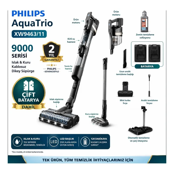 Philips Aqua Trio 9000 Serisi Xw9463/11 Islak Kuru Şarjlı Dikey Süpürge - Görsel 7
