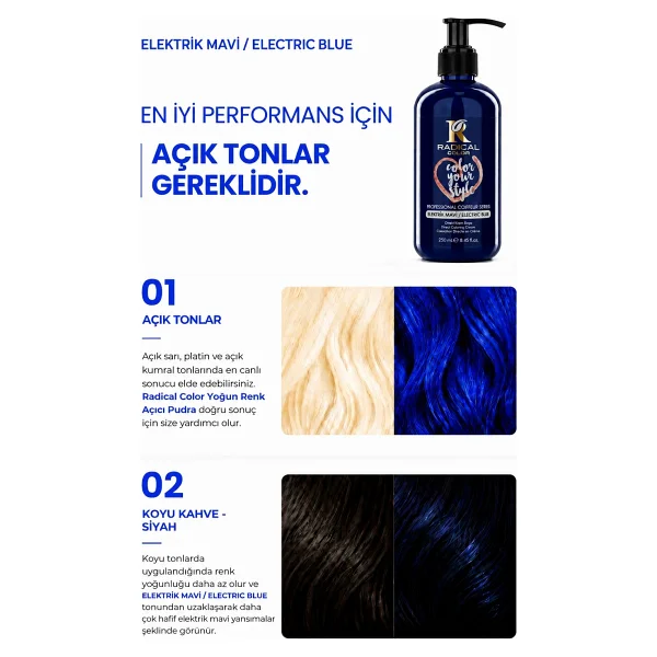 Radical Color Su Bazlı Saç Boyası 250 ml Elektrik Mavi - Görsel 3