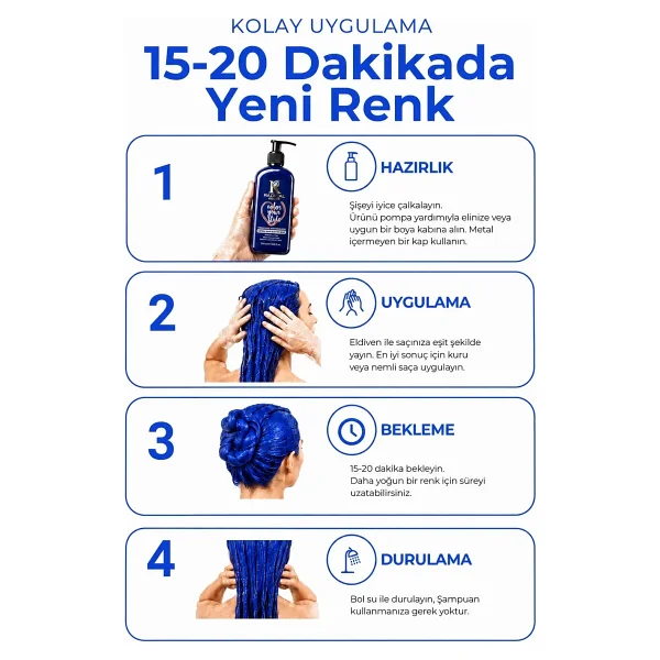 Radical Color Su Bazlı Saç Boyası 250 ml Elektrik Mavi - Görsel 4