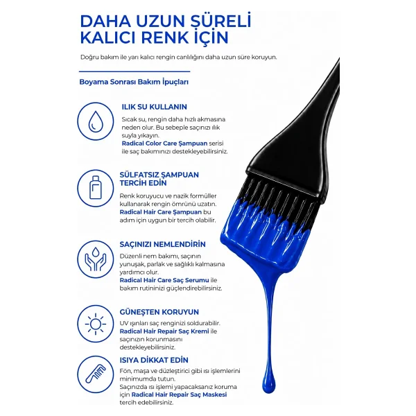 Radical Color Su Bazlı Saç Boyası 250 ml Elektrik Mavi - Görsel 5