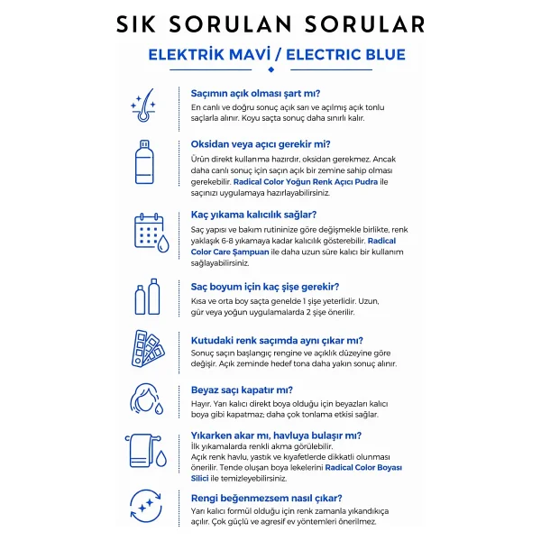 Radical Color Su Bazlı Saç Boyası 250 ml Elektrik Mavi - Görsel 6