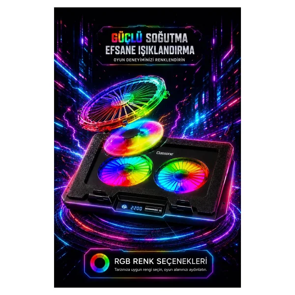 Classone Gt102 2 Fanlı 17.3" Laptop Soğutucu - Görsel 2