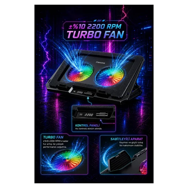 Classone Gt102 2 Fanlı 17.3" Laptop Soğutucu - Görsel 3