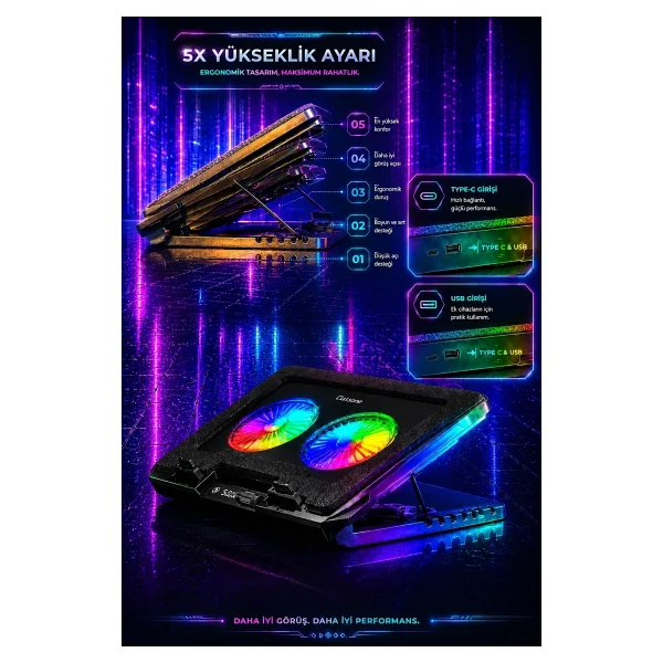 Classone Gt102 2 Fanlı 17.3" Laptop Soğutucu - Görsel 4