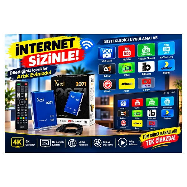 Next 2071 H265 Hevc I.P.T.V. Özellikli Çanaklı Çanaksız Mini HD Uydu Alıcısı (Wi-Fi Yoktur) - Mavi - Görsel 4