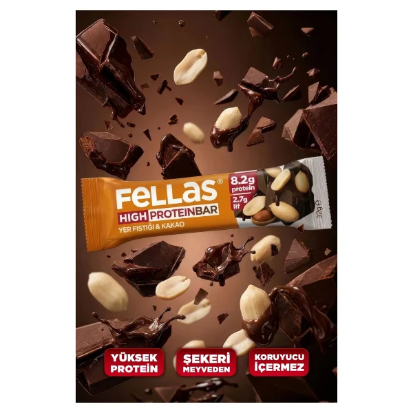 Fellas Protein Bar - Yer Fıstıklı Ve Kakaolu (32 G) X 12 Adet - Görsel 10
