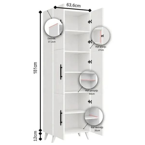 AEKA Nehir AE-3010 6 Kapaklı Çok Amaçlı Dolap - Görsel 8