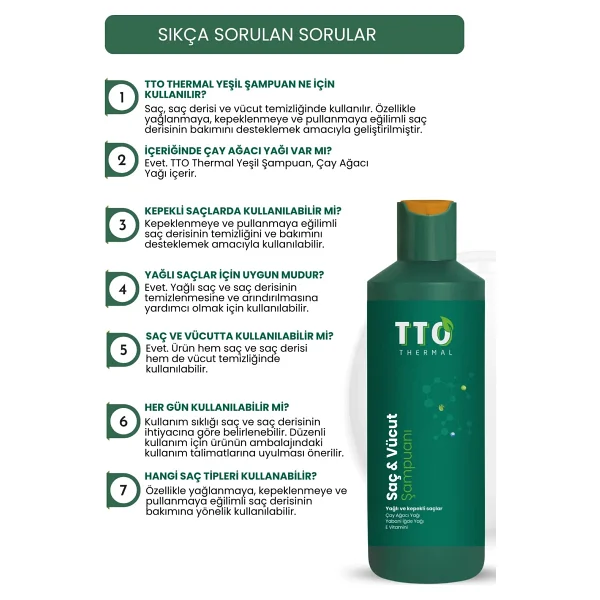Tto Thermal Saç Ve Vücut Şampuanı 500 Ml Yeşil - Kepek, Kaşıntı Ve Pullanmaya Karşı Çay Ağacı Yağlı Bakım - Görsel 5