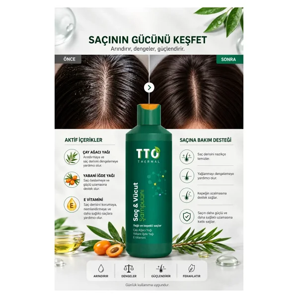 Tto Thermal Saç Ve Vücut Şampuanı 500 Ml Yeşil - Kepek, Kaşıntı Ve Pullanmaya Karşı Çay Ağacı Yağlı Bakım - Görsel 8
