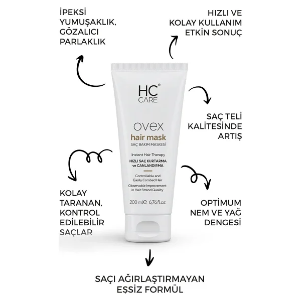 Hc Care Ovex Saç Kremi 200 Ml Protein Ve Hyaluronik Asit İçeren Onarıcı Canlandırıcı Tüm Saç Tipleri - Görsel 2
