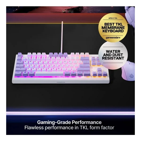 Steelseries Apex 3 Tkl Beyaz-Mor RGB Kablolu Oyuncu Klavyesi - Görsel 5