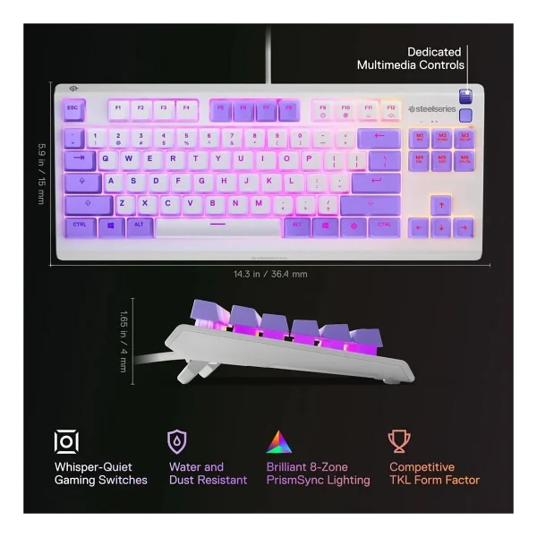 Steelseries Apex 3 Tkl Beyaz-Mor RGB Kablolu Oyuncu Klavyesi - Görsel 6