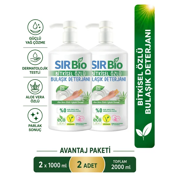 Sır Bio 2 Adet Bitkisel Özlü Elde Bulaşık Deterjanı Pompalı Şişe 1000 ml x 2 Aloe Vera İçerikli - Görsel 7