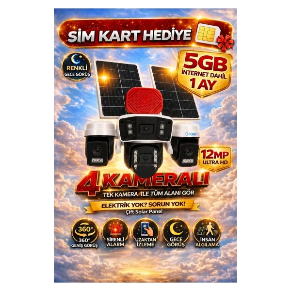 O-Kam OK-337 Premium 4G Speed Dome 12 MP Güneş Enerjili Gece Görüşlü güvenlik Kamerası - Görsel 9