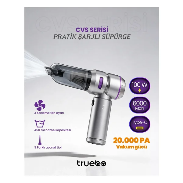 Truebo Cvs Serisi Pratik Şarjlı Araç Içi Süpürge - Görsel 7