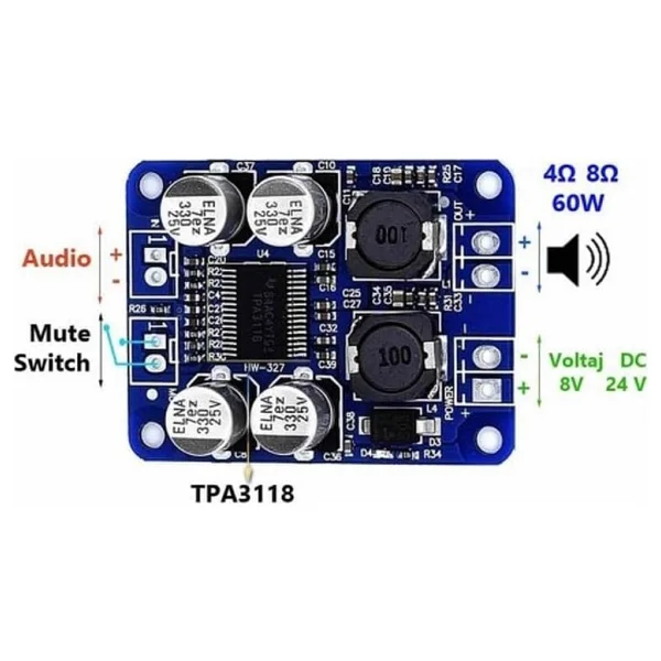 TPA3118 60W Ses Amfi Modülü - Görsel 5