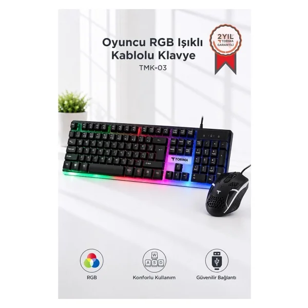 Torima TMK-03 Beyaz RGB Kablolu Oyuncu Klavye Mouse Seti - Görsel 8