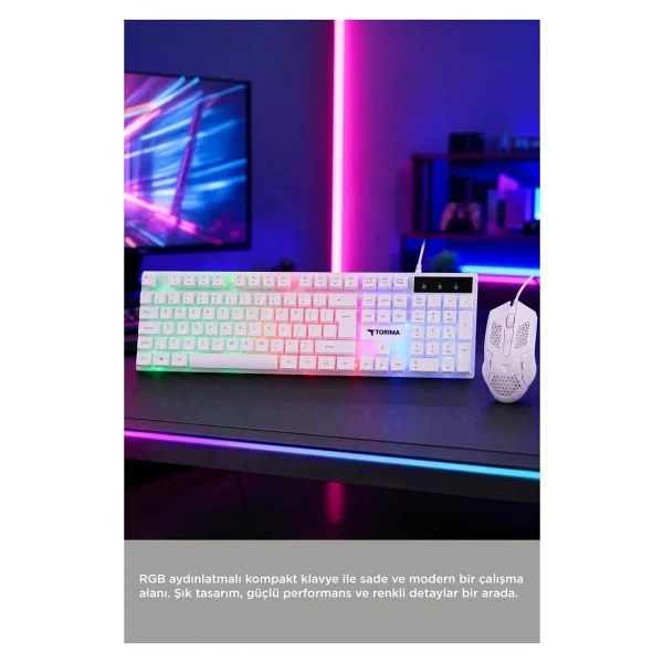 Torima TMK-03 Beyaz RGB Kablolu Oyuncu Klavye Mouse Seti - Görsel 4