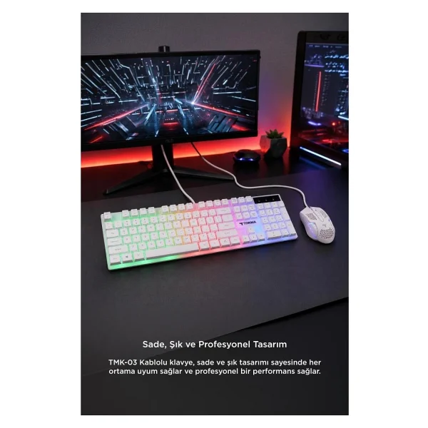 Torima TMK-03 Beyaz RGB Kablolu Oyuncu Klavye Mouse Seti - Görsel 5